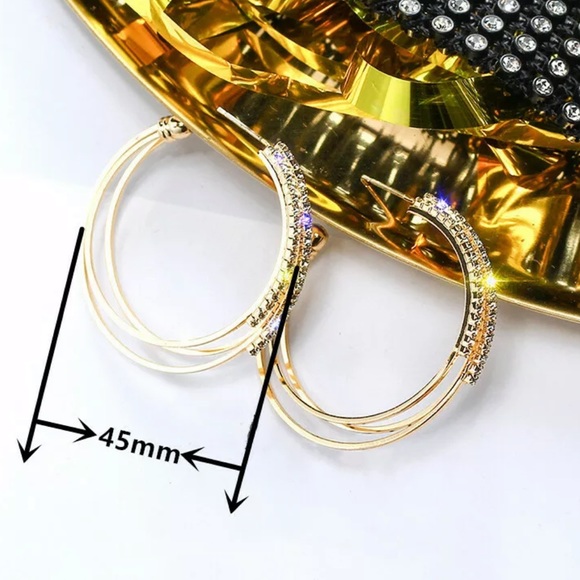 NEW Shiny Gold Circle Diamond Hoop Earrings - Picture 7 of 7